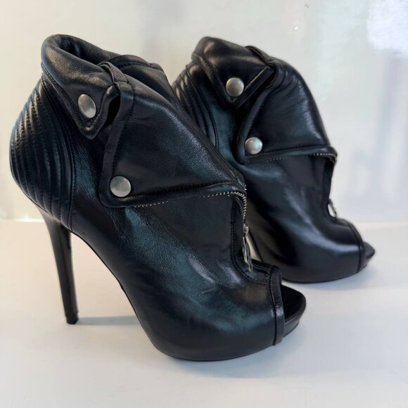 Alexander McQueen Leather Peep-Toe Platform Booties – Black – EU 36 - Picture 4 of 16